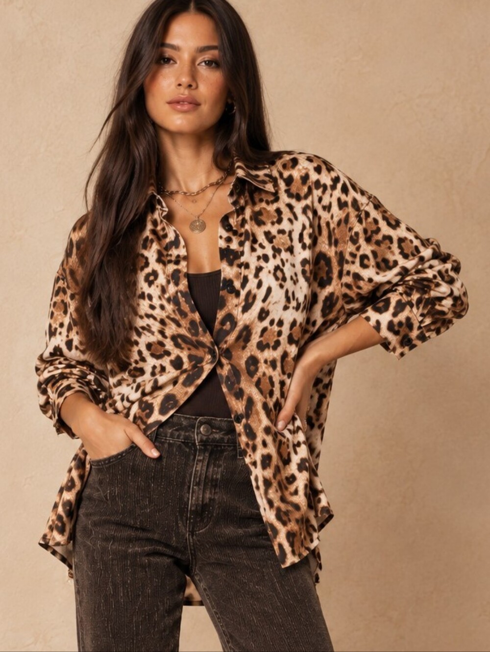 MISSGUIDED OVERSIZED ANIMAL PRINT BLOUSE SIZE SM MEDIUM / LARGE